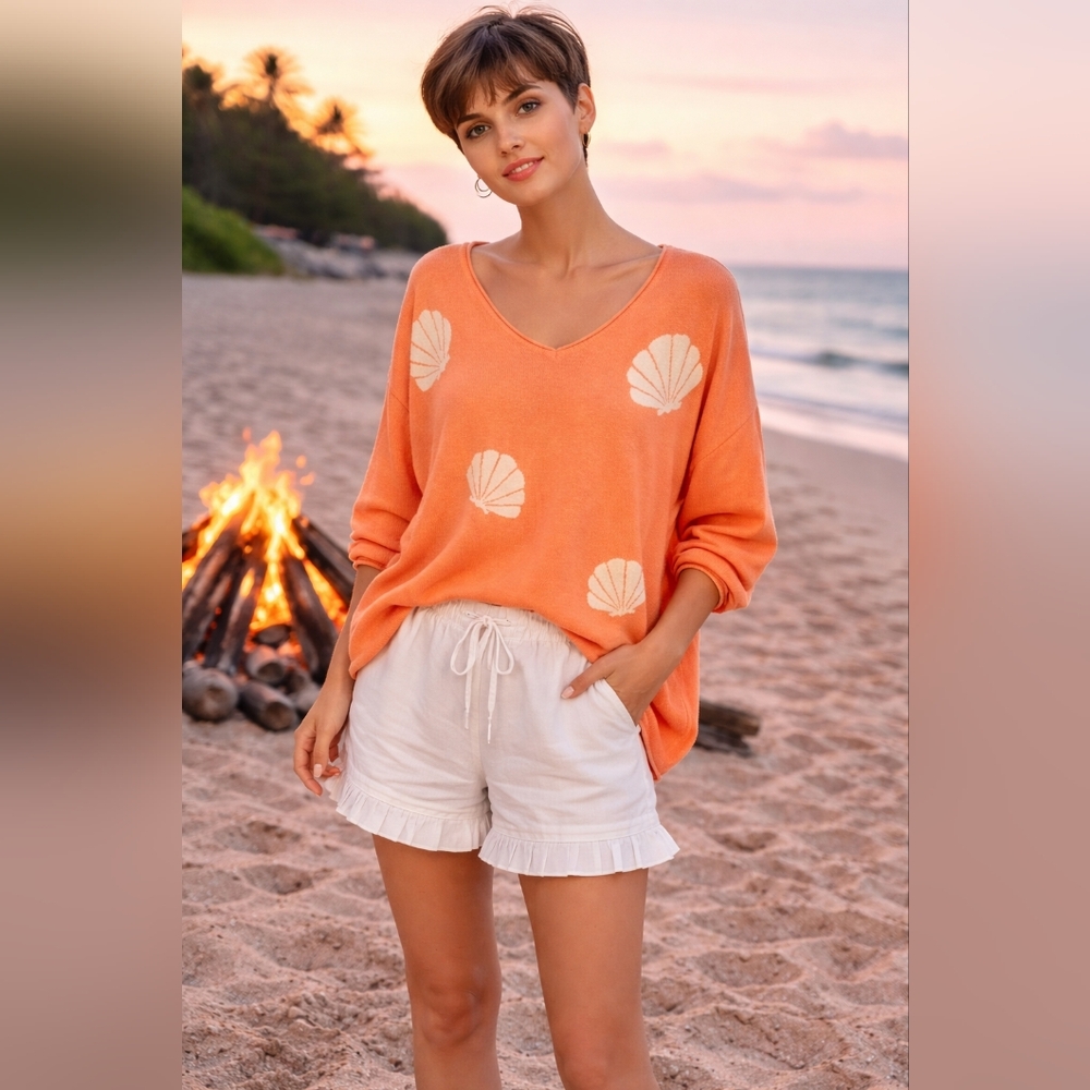 Belle Beach by Kim Gravel Orange/Peach V-Neck Sweater with White Shells Size 1X